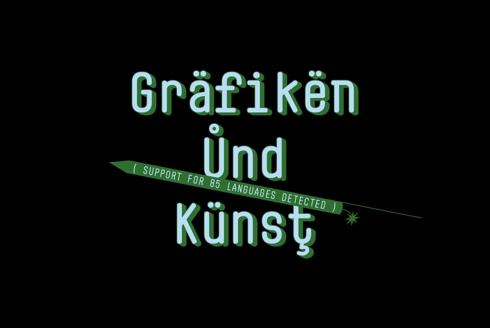 Grafiken und Kunst title in glowing green letters on black with language support