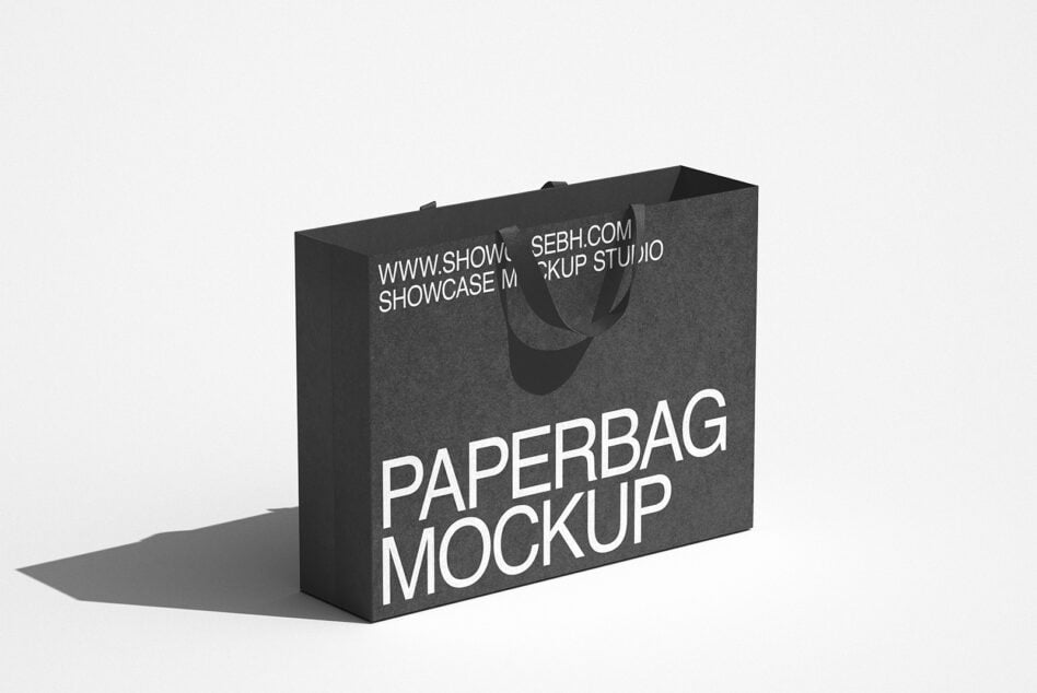 Dark gray paper shopping bag mockup with rope handles