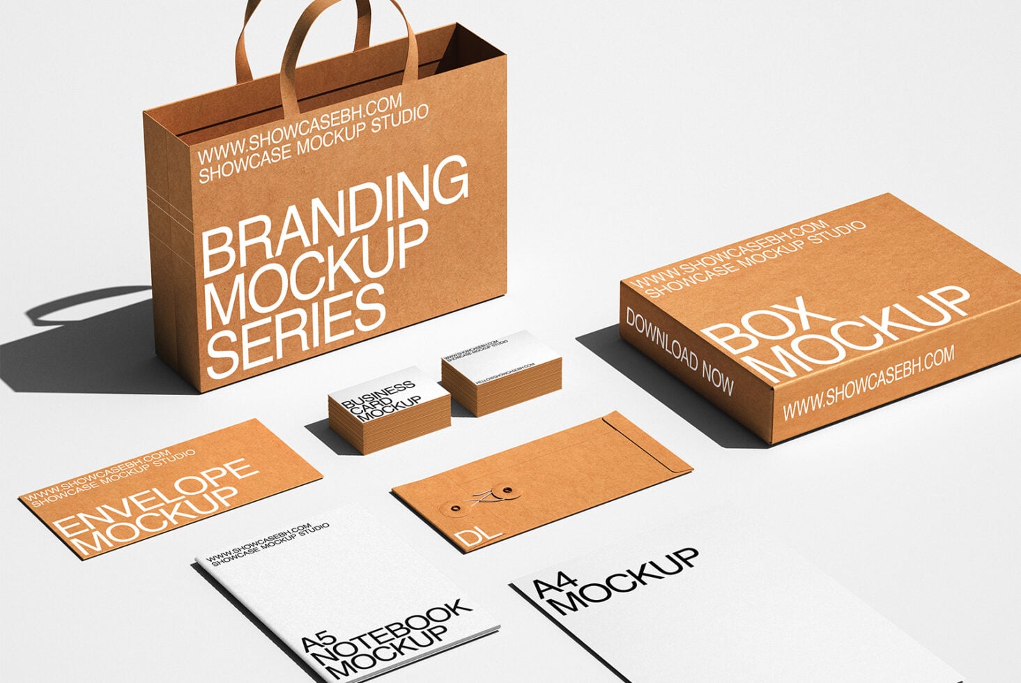 Kraft paper shopping bag with coordinating stationery mockup set