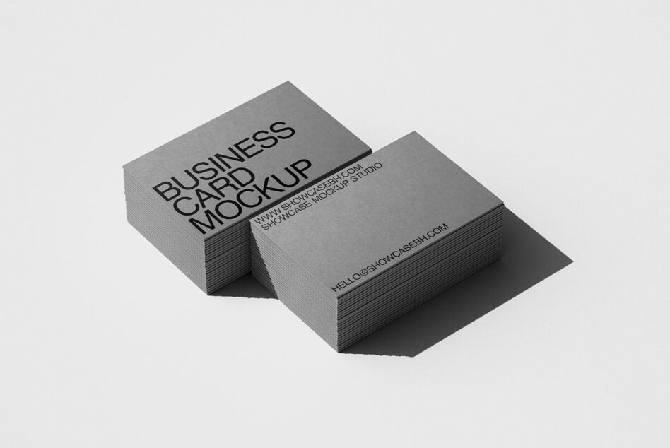 Gray business card stacks mockup with isometric perspective view