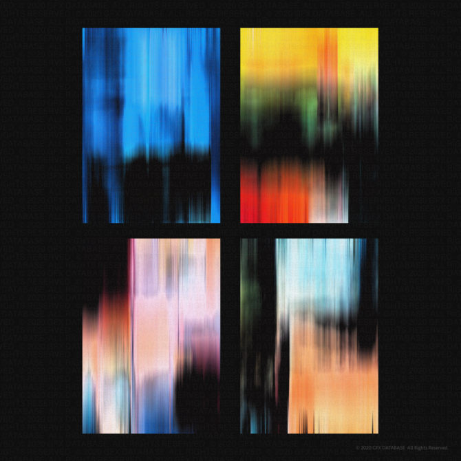 Grid of four blurred gradient textures in blue, warm sunset, pink-to-blue, cool tones