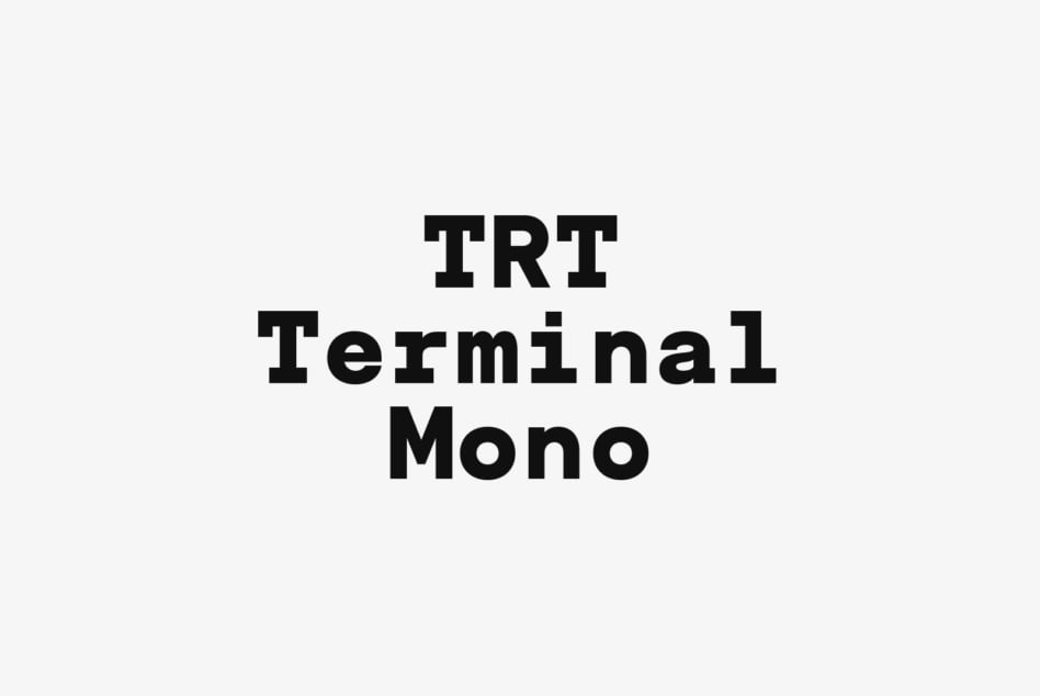 TRT Terminal Mono typeface specimen with stacked text layout