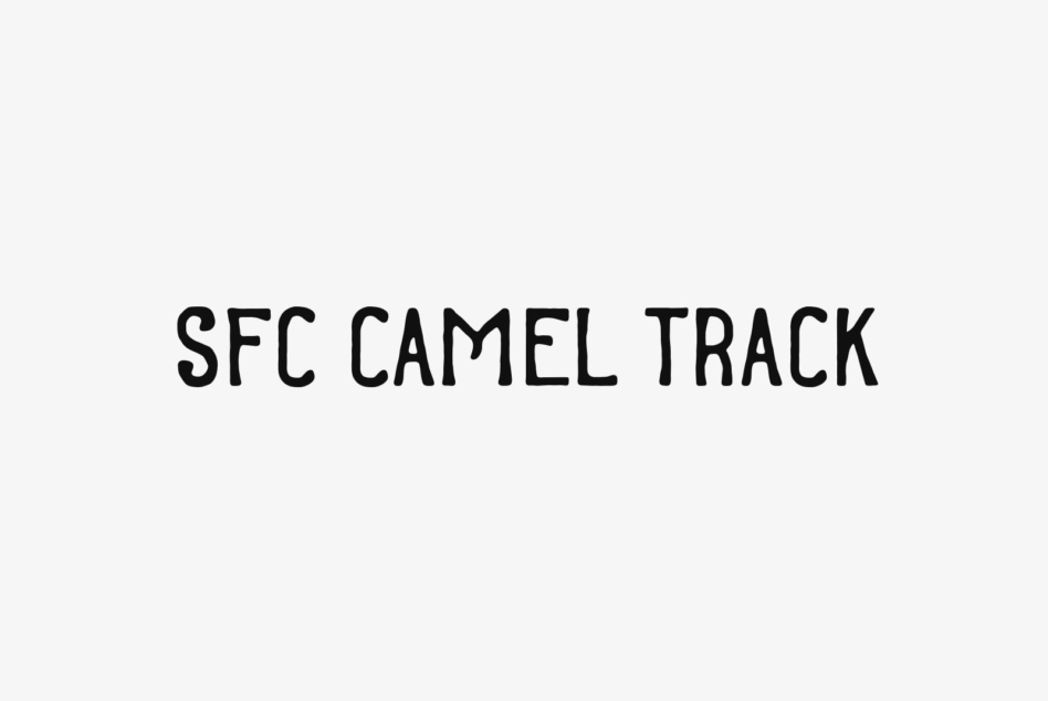 Simple sans serif font sample displaying SFC Camel Track in black letters on light gray