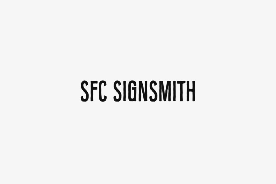 SFC Signsmith typeface display on light gray background mockup
