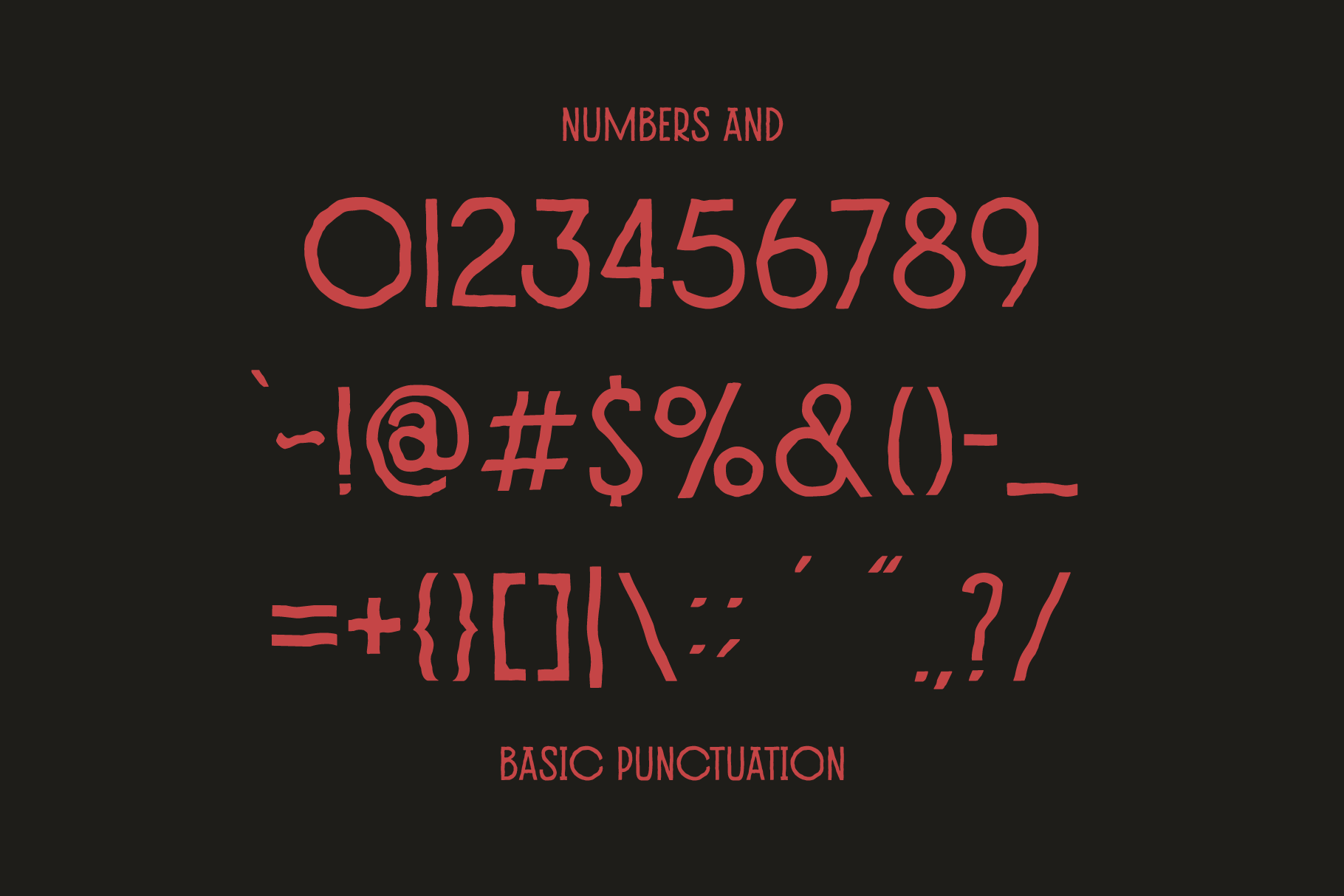 Gravestones typeface numbers plus basic punctuation display in red