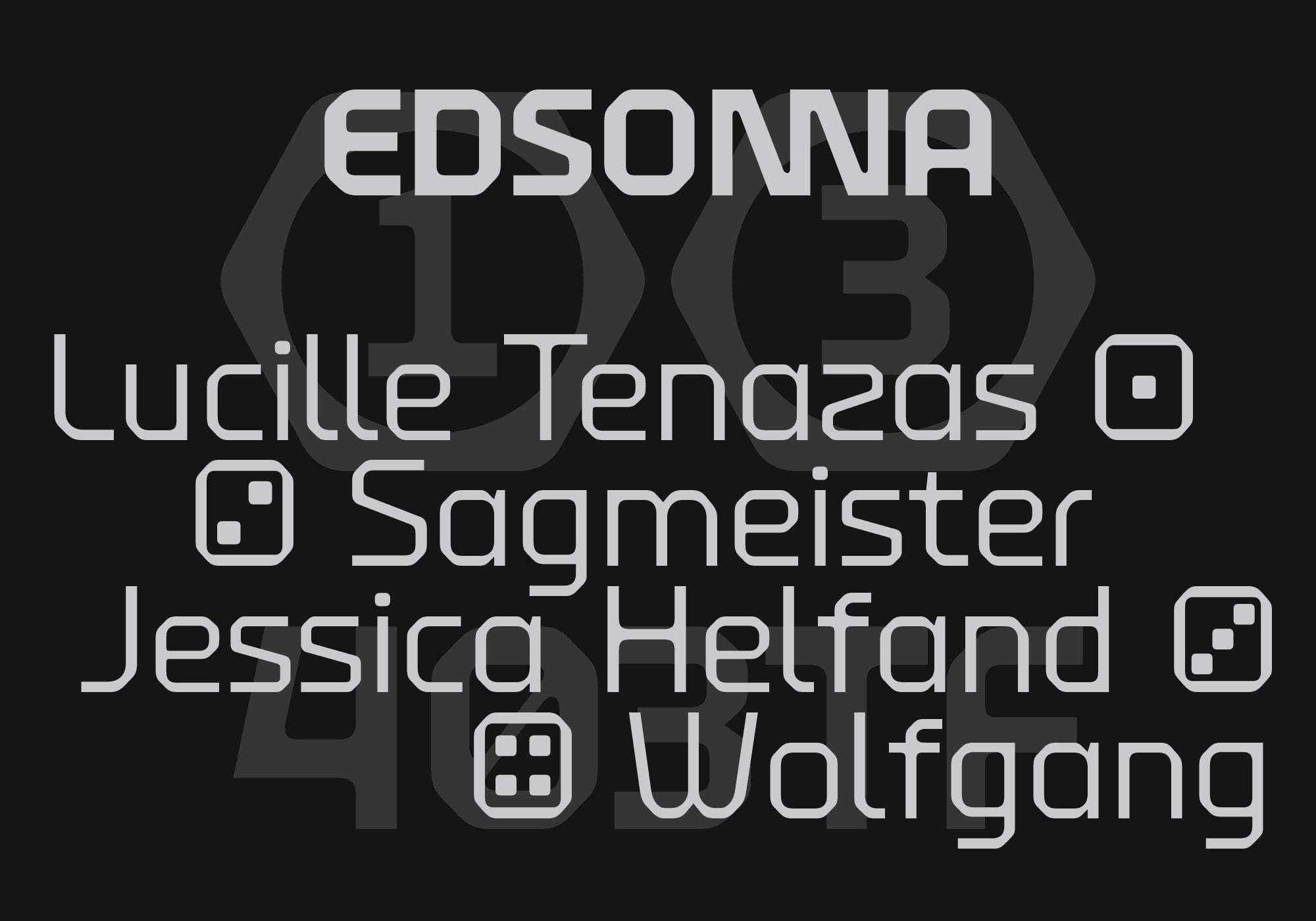 Edsonna 1213 typography featuring names Lucille Tendzas Sagmeister Jessica Helfand Wolfgang
