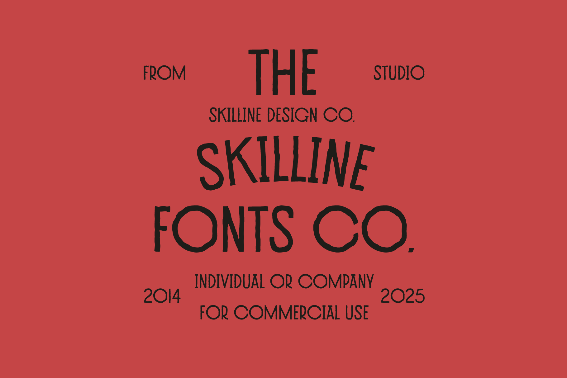 Skilline Fonts Co red background with black serif typeface text