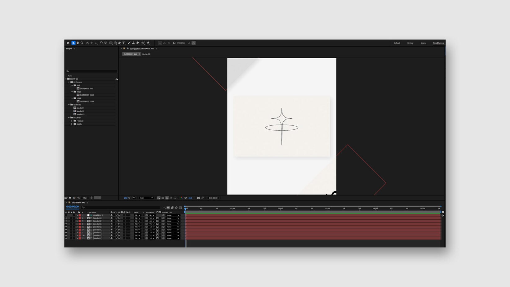 Motion graphics timeline open in video editing software with geometric icon