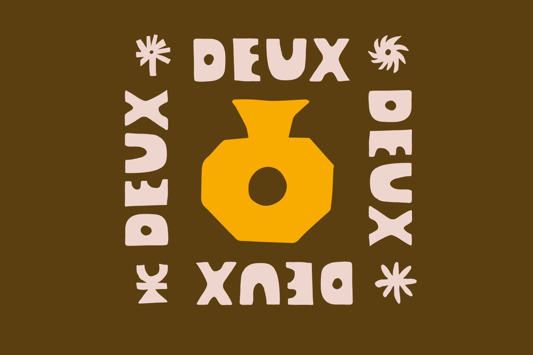 Deux Blends honey jar design with geometric shapes on olive background