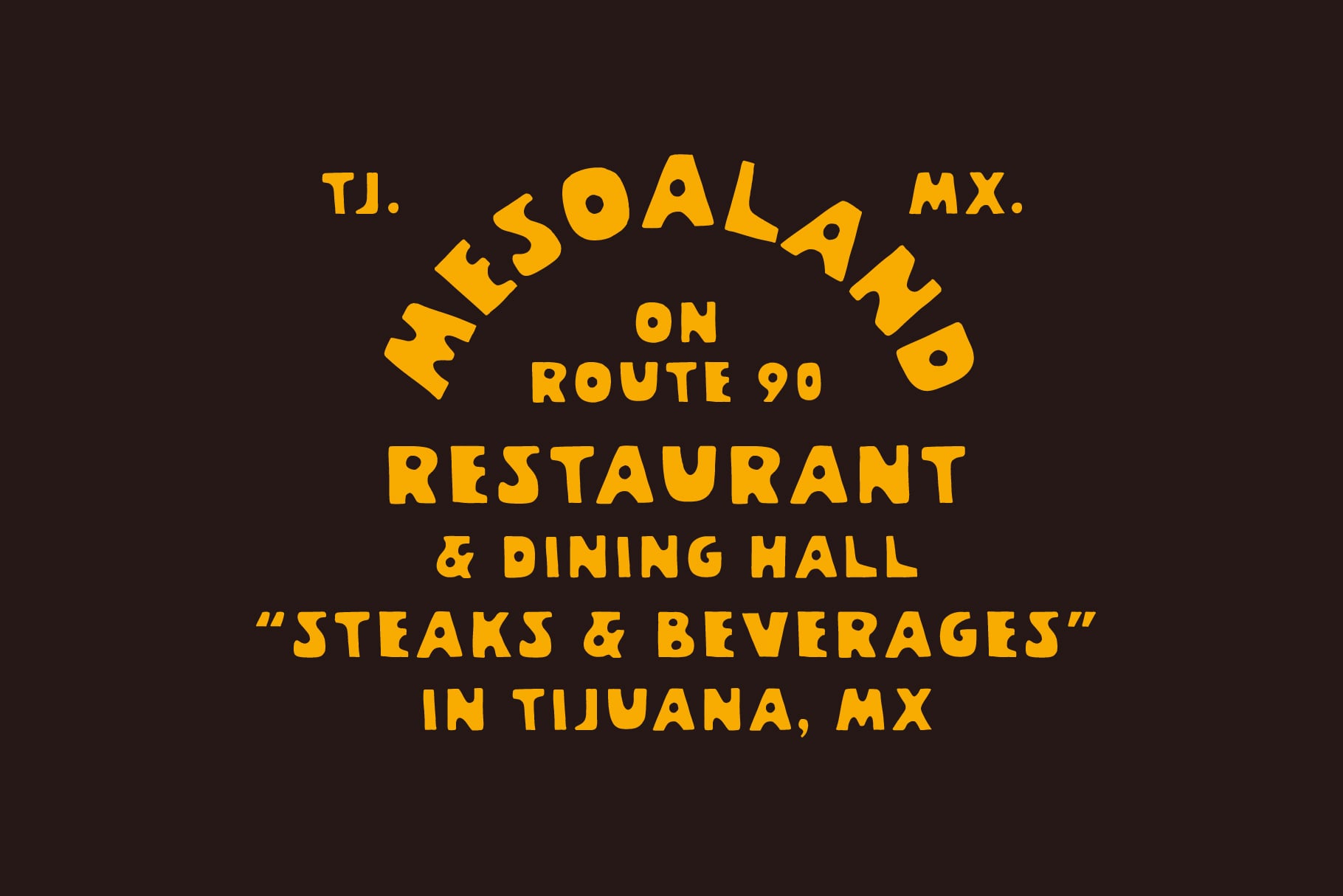 Meson old restaurant branding in yellow text on dark brown background