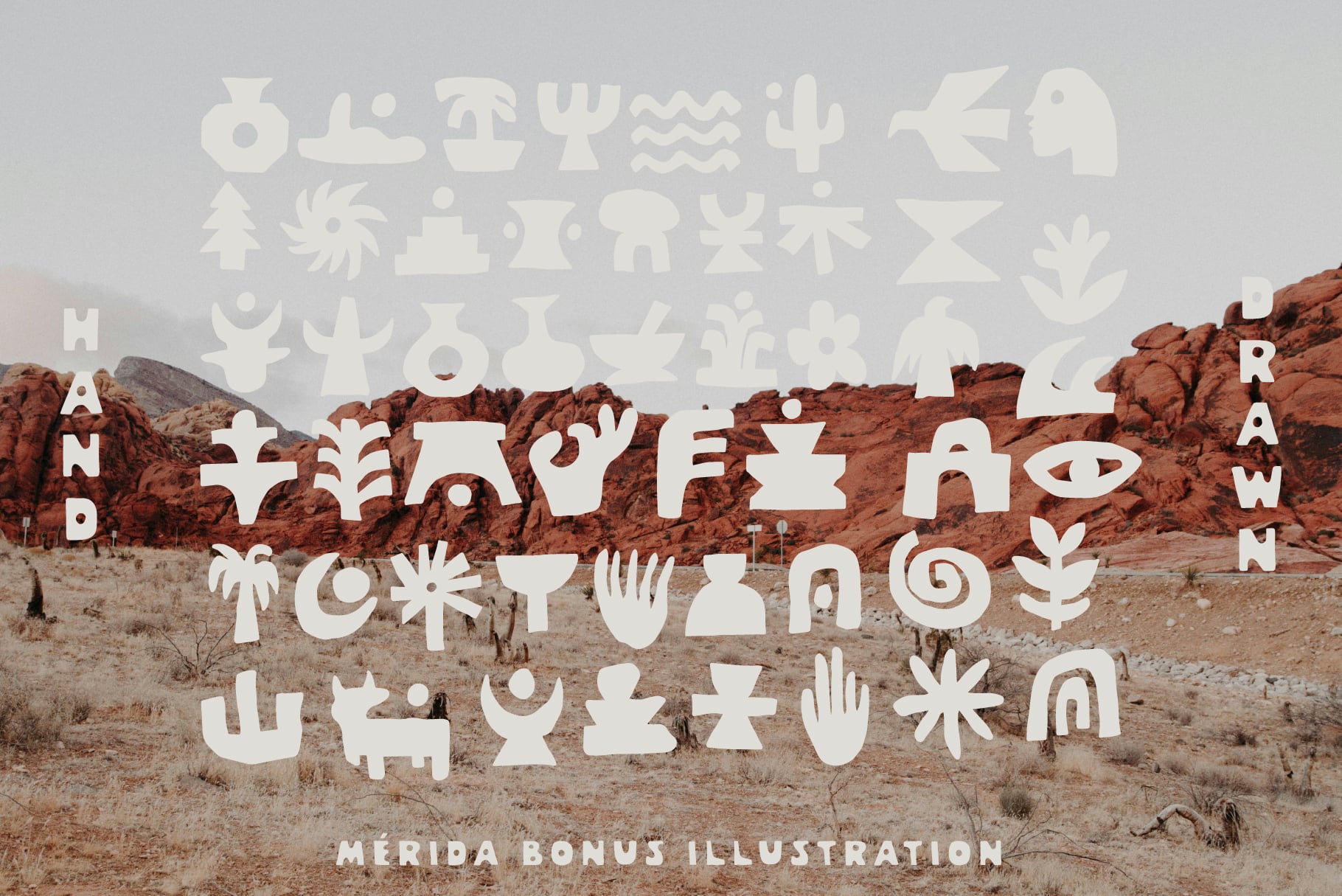 Merida Bonus display with abstract symbols layered over desert landscape