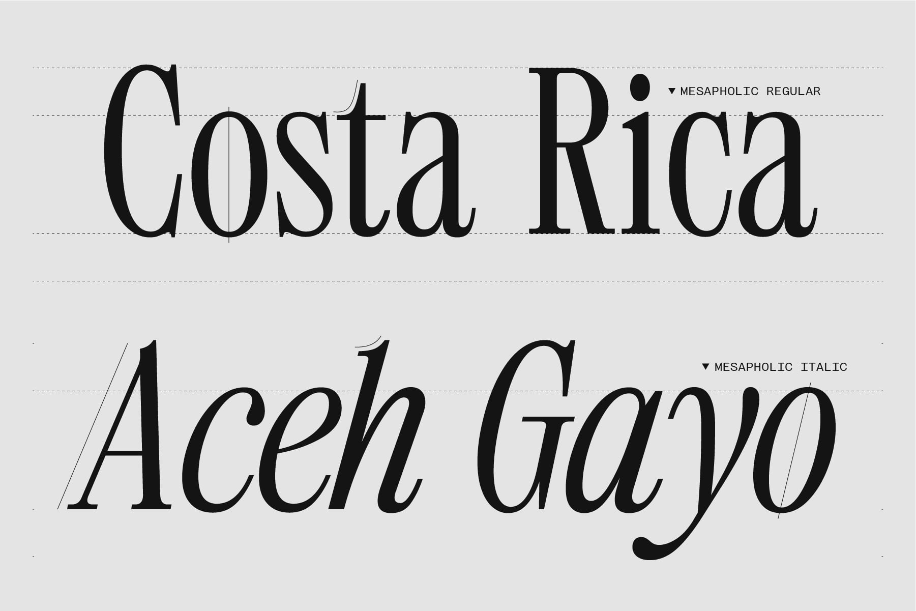 Typography showcase with Costa Rica Aceh Gayo in serif font weights