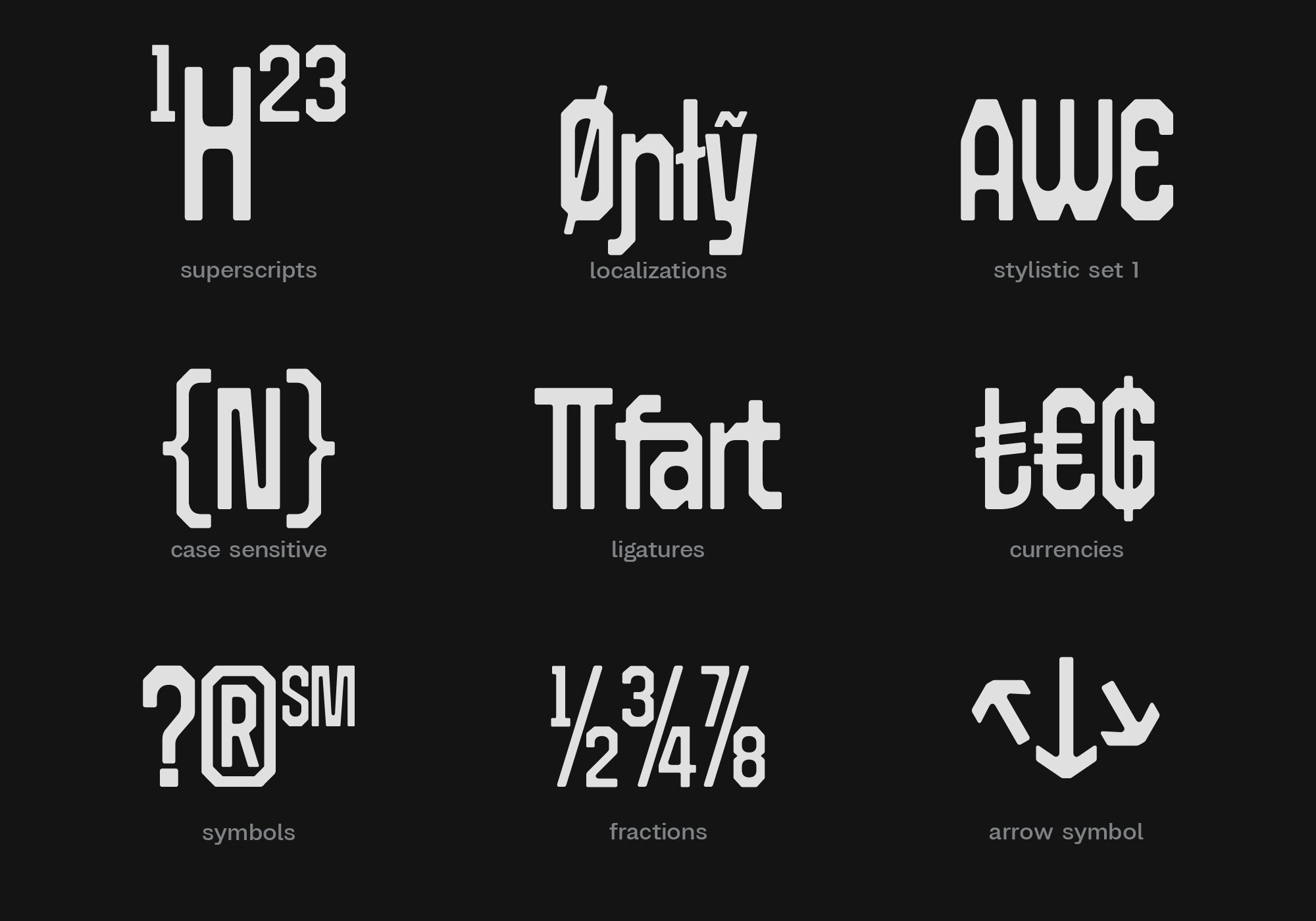 Edsonna opentype features including superscripts, localization, ligatures, fractions