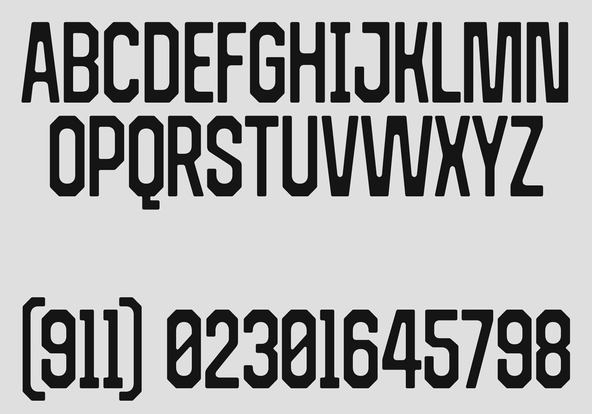 Bold sans serif typeface showing full alphabet plus numbers in display size