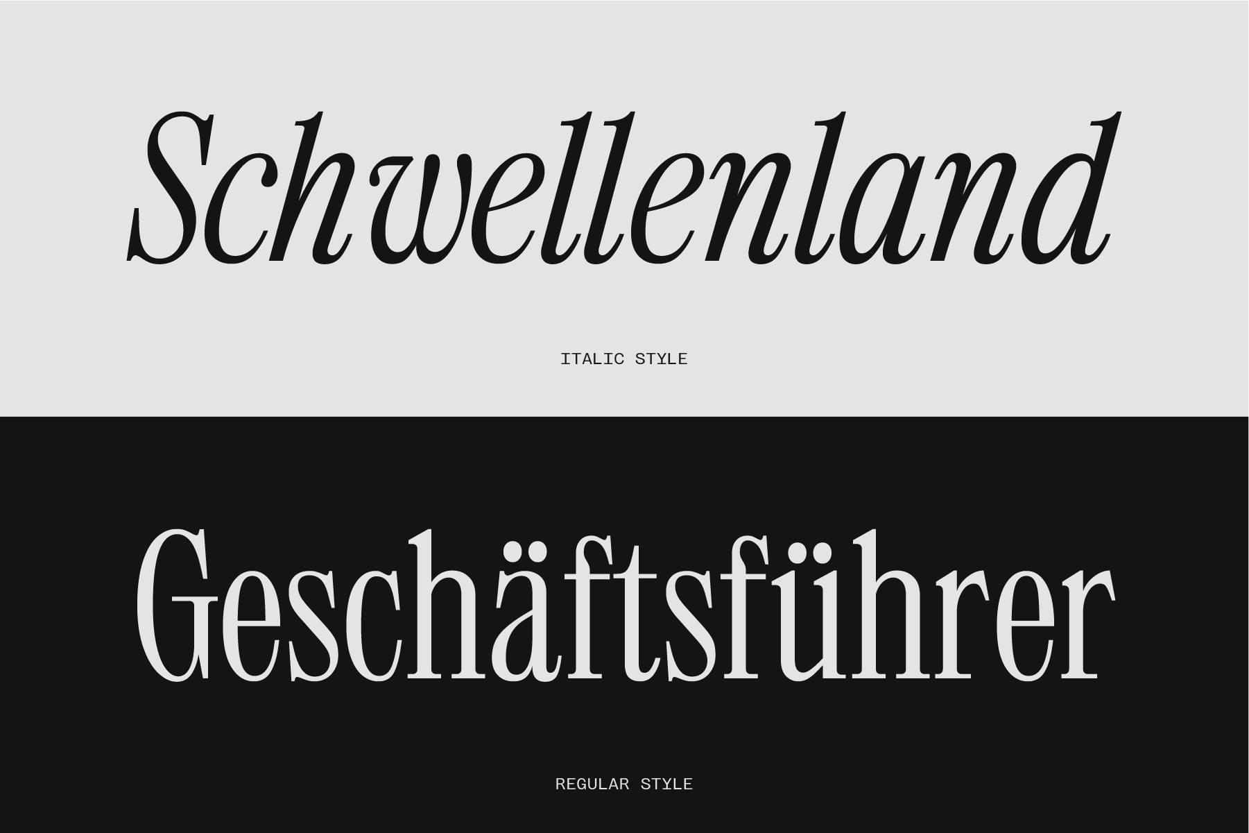 Schwellenland font in italic showing German text against light gray