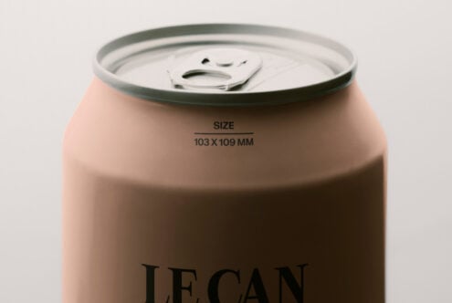 Peachy aluminium can with pull-tab top, size 103x109mm labeled LE CAN