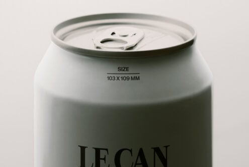 White aluminium can with pull-tab top, size 103x109mm labeled LE CAN