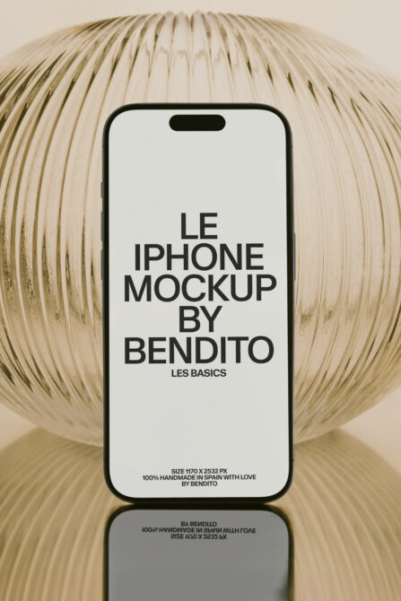 iPhone mockup with light screen in hands against woven basket backdrop