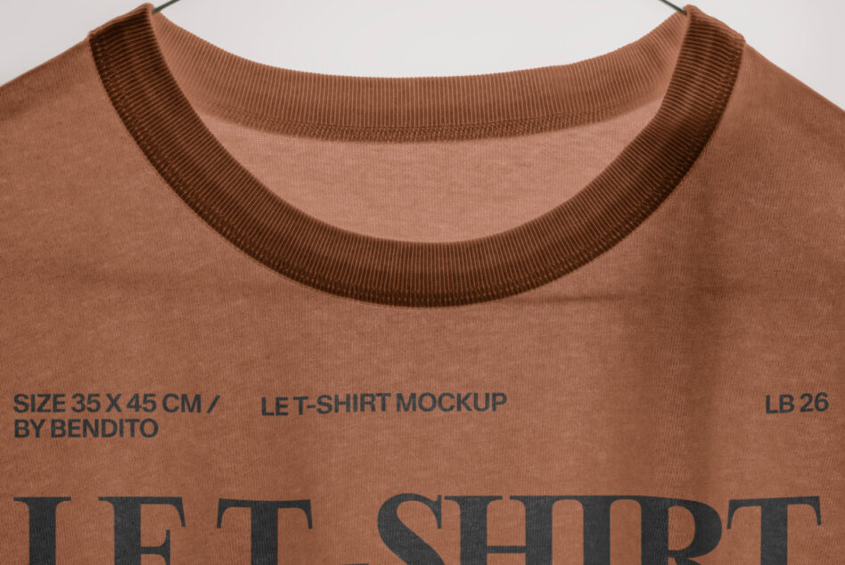 Caramel shirt close-up showing textured neckline, detail view