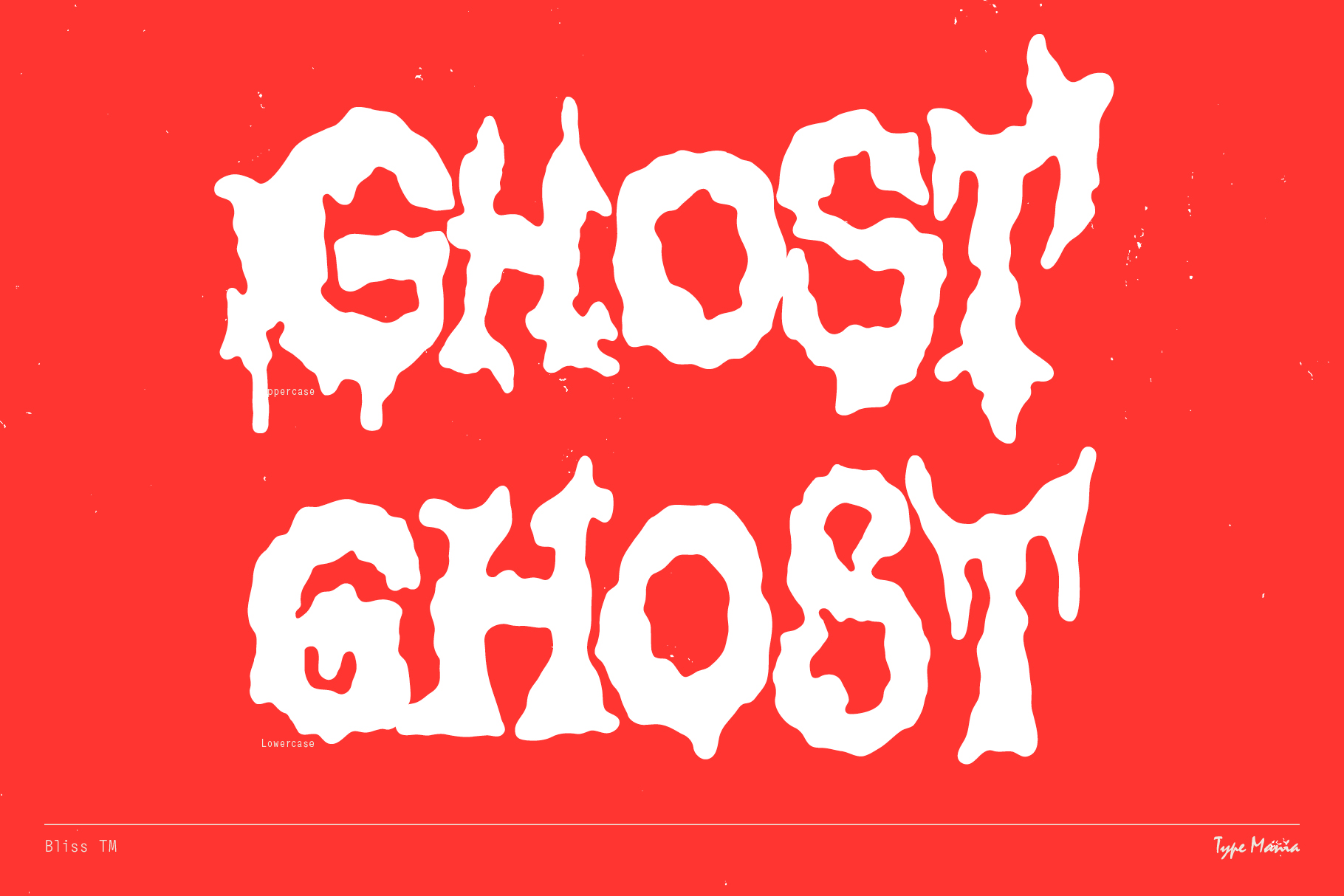 White melting letters spelling ghost ghost on bright red background