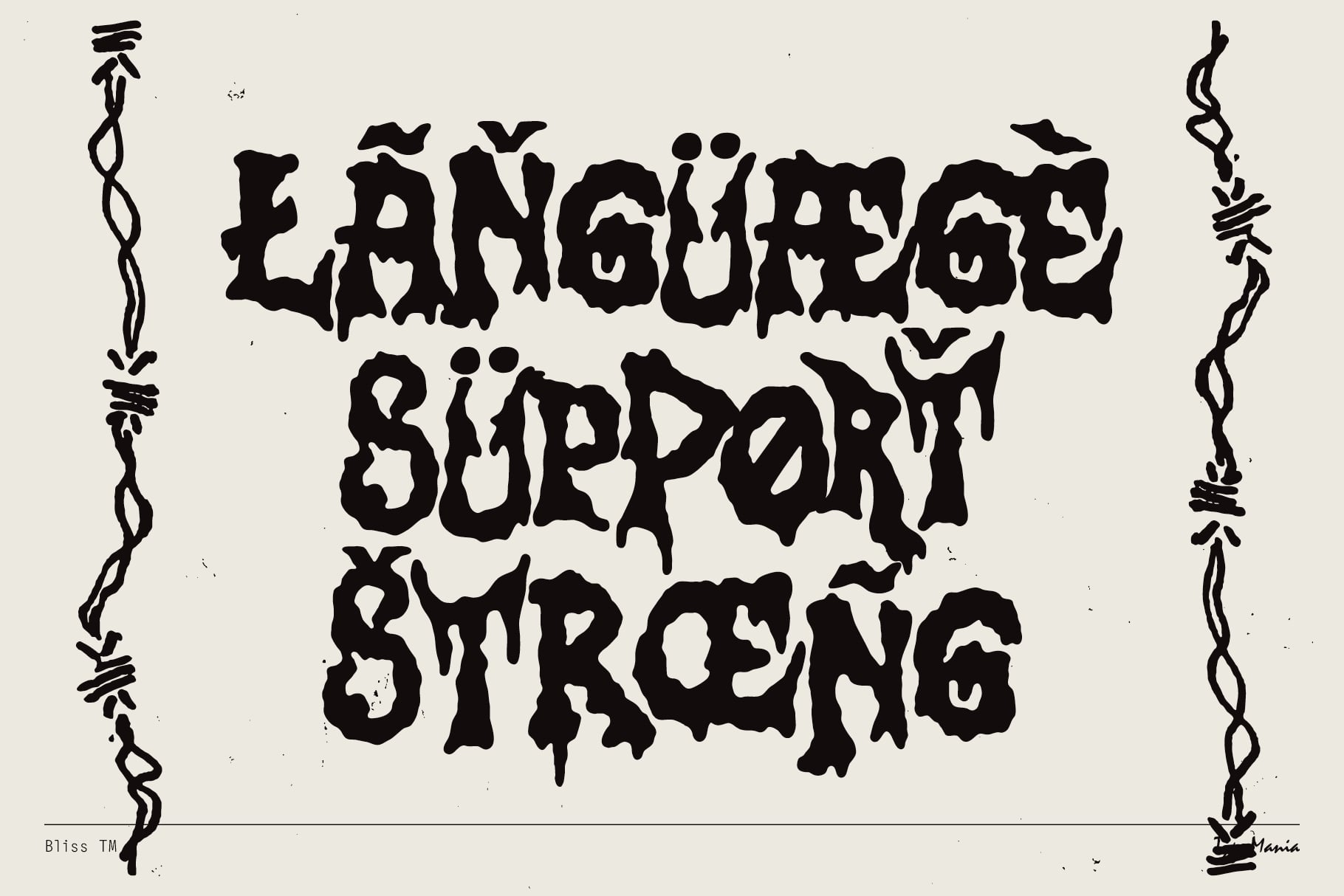 Distorted black text reading endangered support strong with chain borders