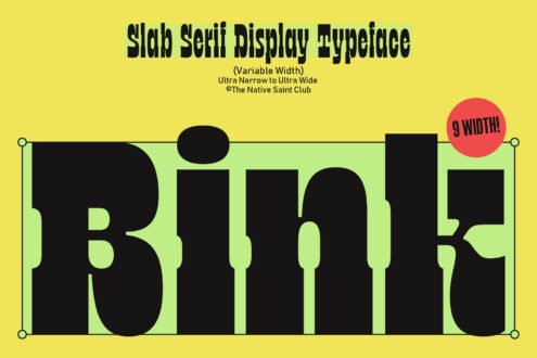 Slab serif variable display typeface spanning ultra narrow to ultra wide widths