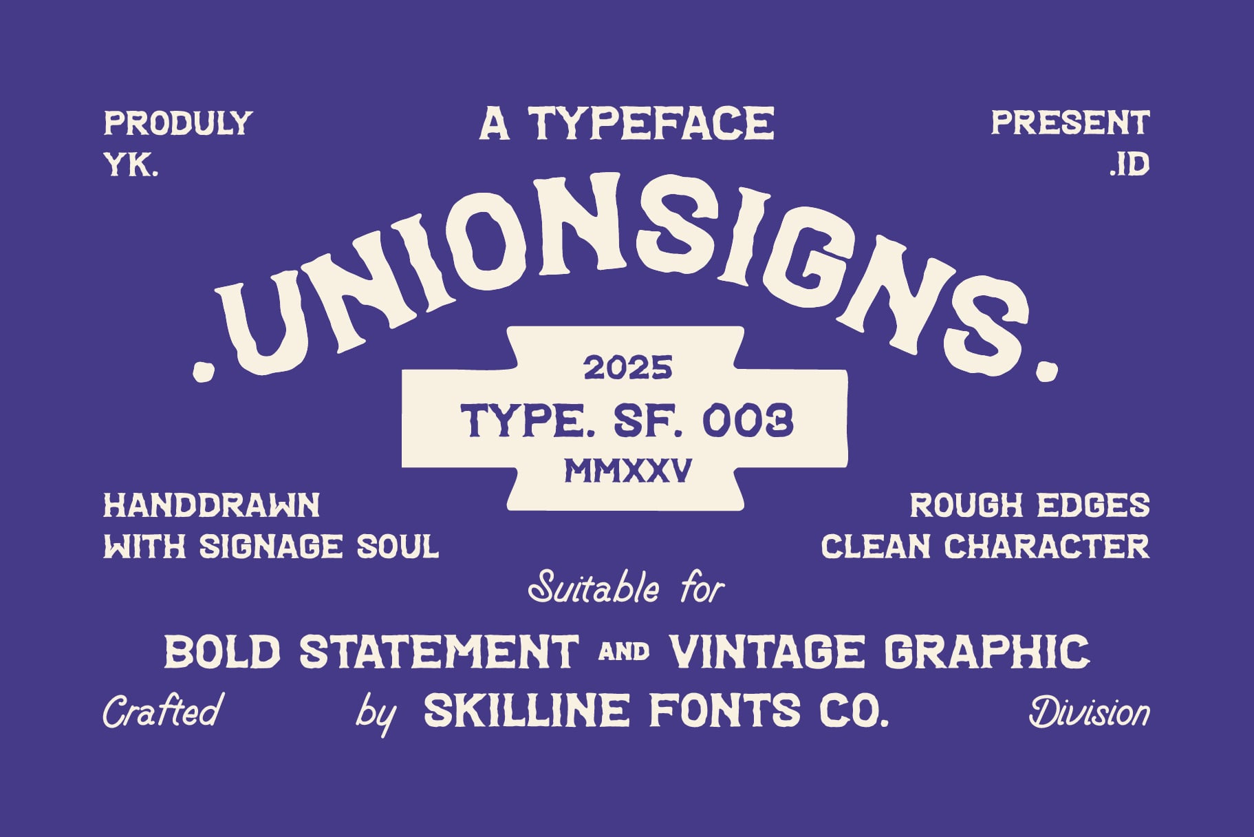 Union Signs vintage typeface specimen sheet with rough handdrawn character style