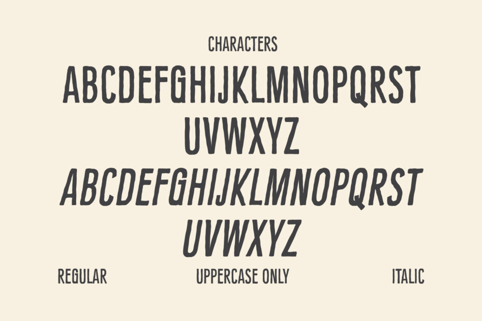 Skilline typeface showing regular, uppercase-only, italic styles in alphabet