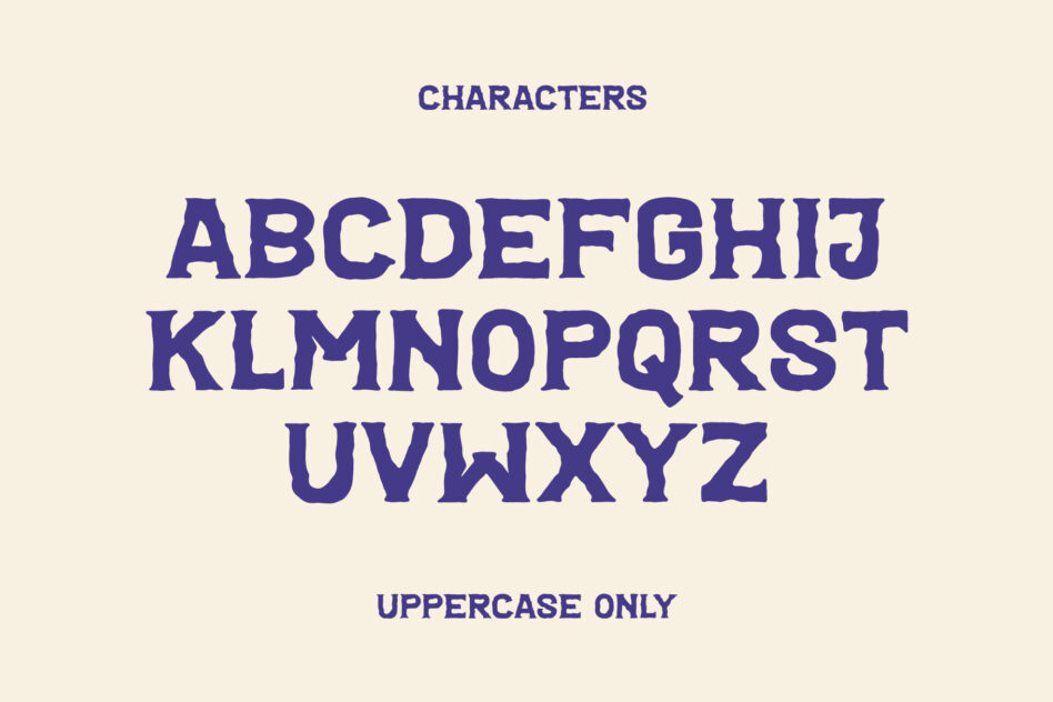 Bold uppercase alphabet display showing all letters in navy typeface