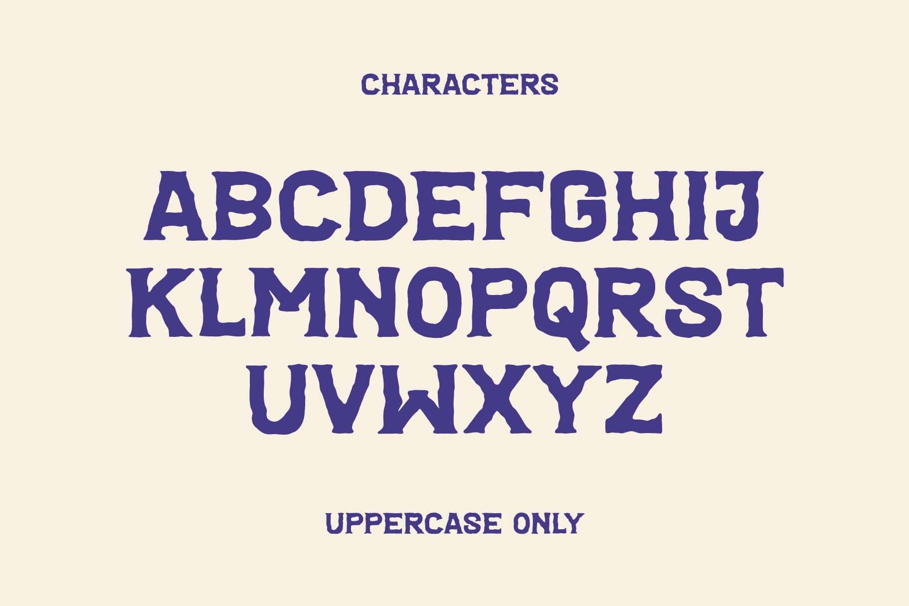 Bold uppercase alphabet display showing all letters in navy typeface
