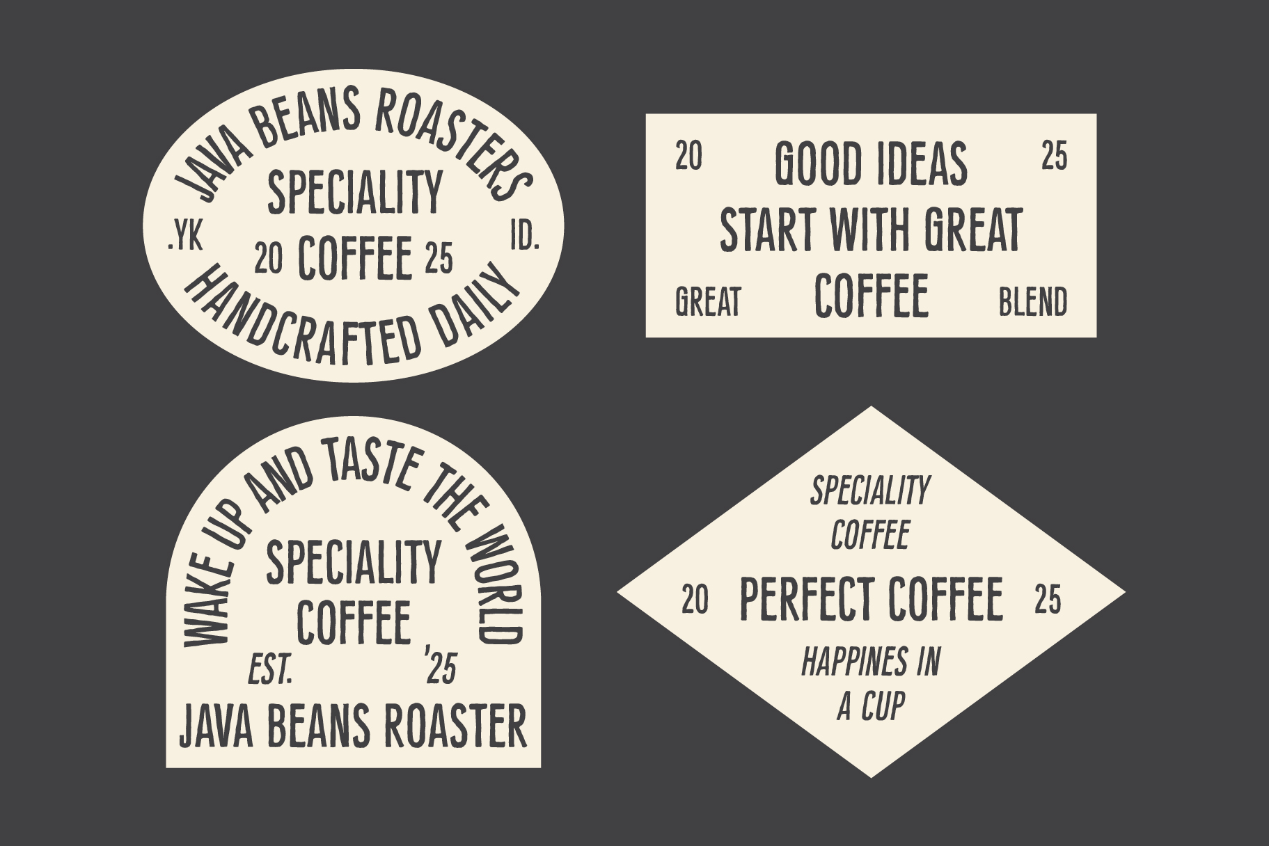Coffee shop badge templates with Java Beans Roaster specialty coffee text
