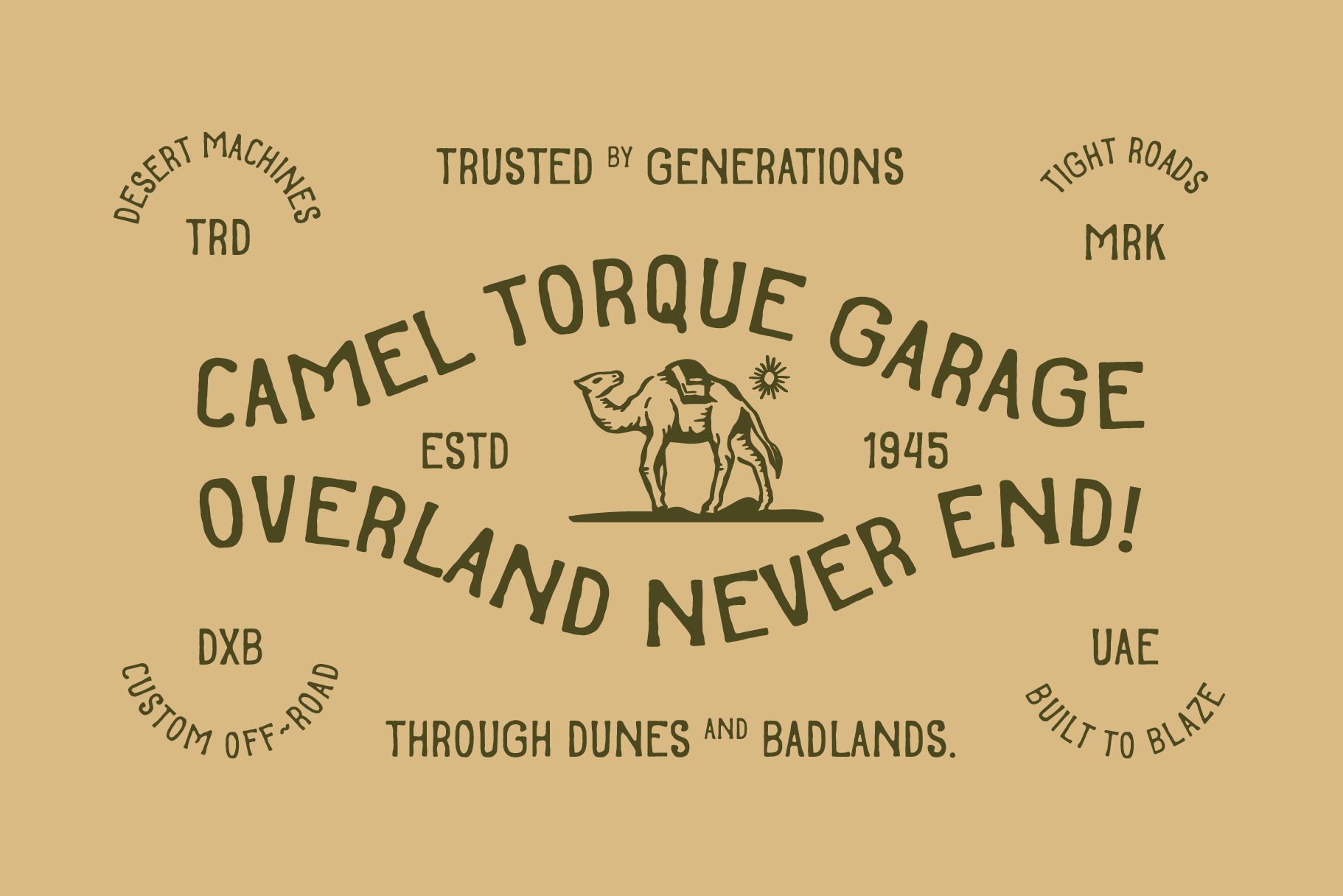 Camel Torque Garage vintage badge logo with circular text layout