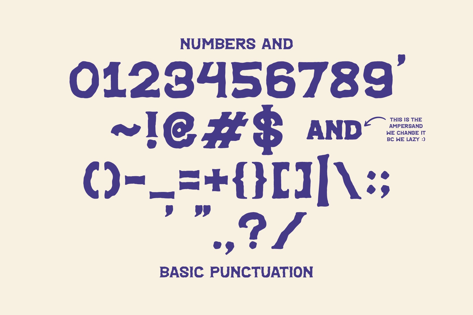 Numbers, punctuation marks, symbols displayed in bold navy typeface
