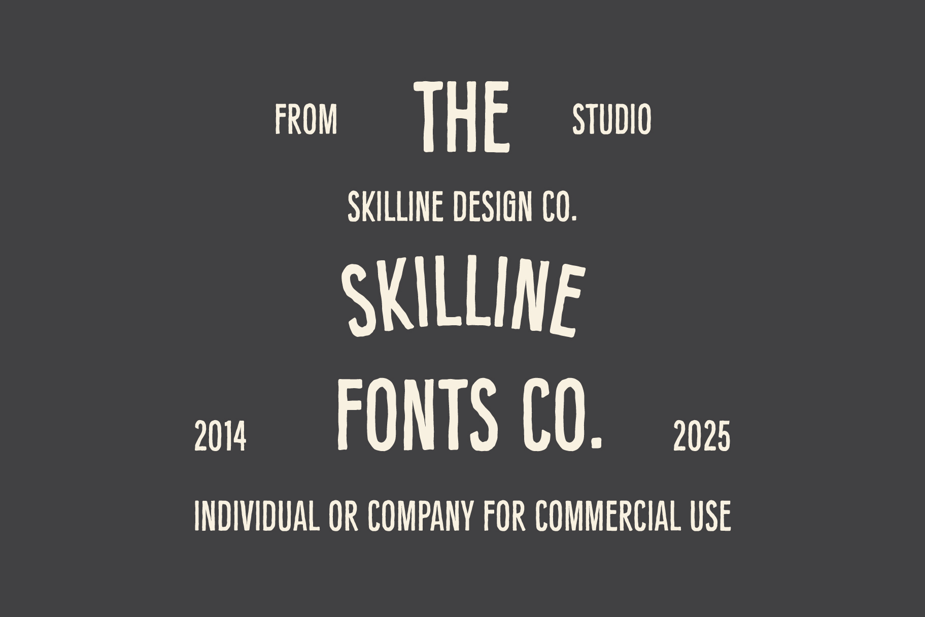 Skilline Fonts Co branding sheet with estd 2014 to 2025 date range