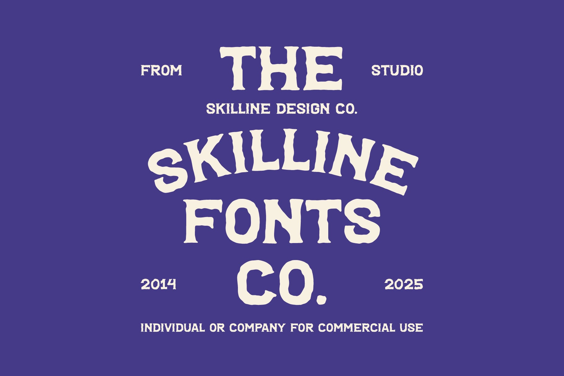 Skillline Fonts Co cream text on deep purple background with studio details