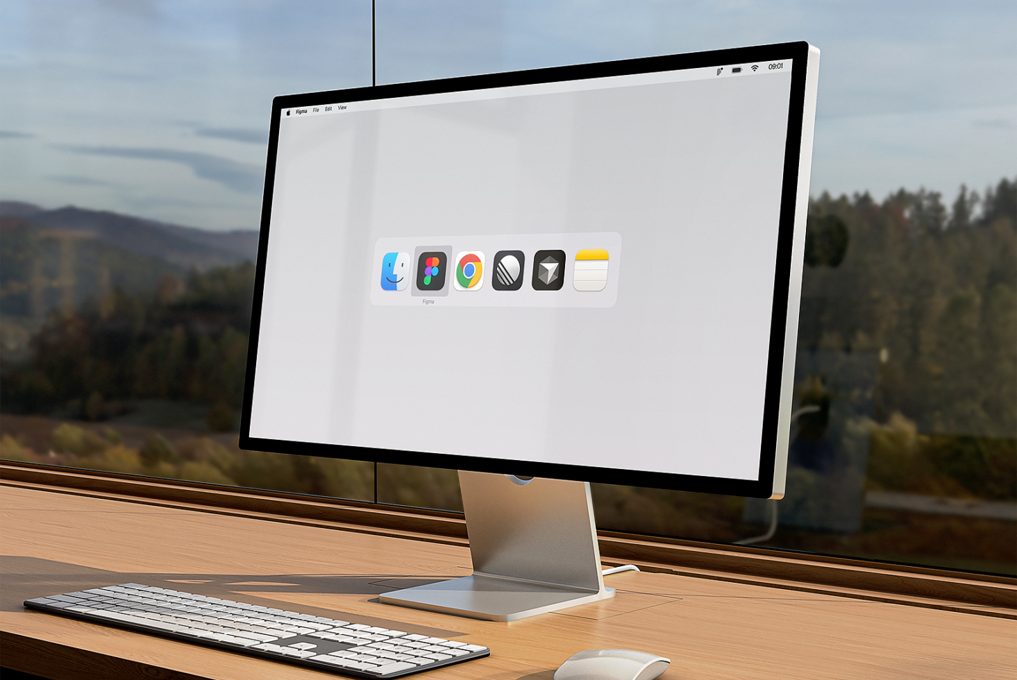 Desktop monitor mockup displaying application icons for designers. Ideal for showcasing digital assets. Keywords: mockup, UI, desktop, design.