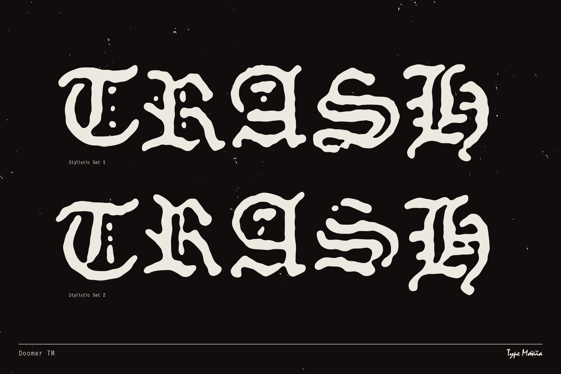 Crusty font displaying two stylistic sets in white on black