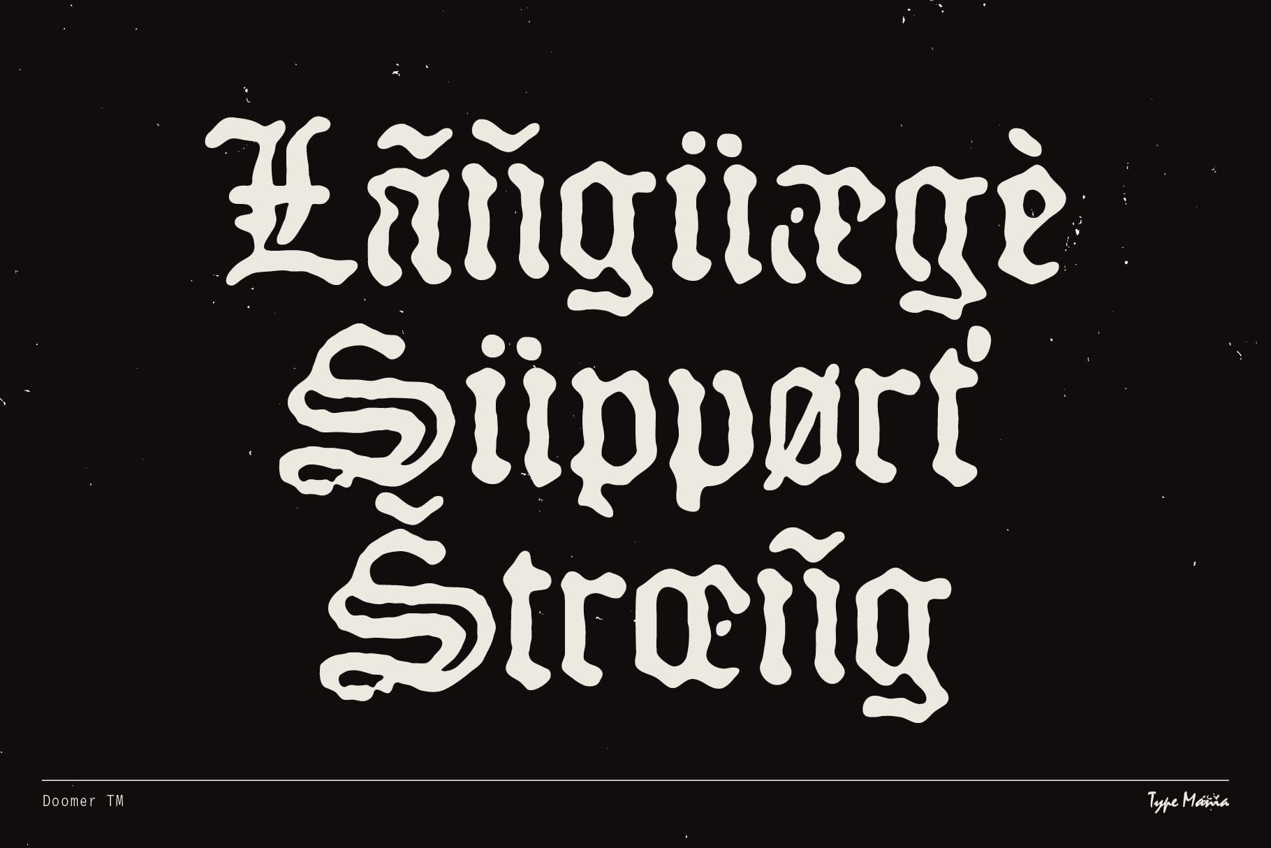 Languore Support Strong font in white on black background
