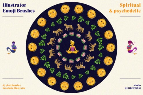 65 Illustrator emoji brushes with spiritual vibes, suns, leopards, lotus flowers