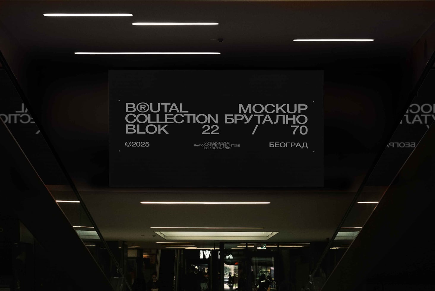 Underpass ceiling sign with neon lights brutal collection mockup dark concrete