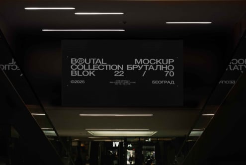 Underpass ceiling sign with neon lights brutal collection mockup dark concrete