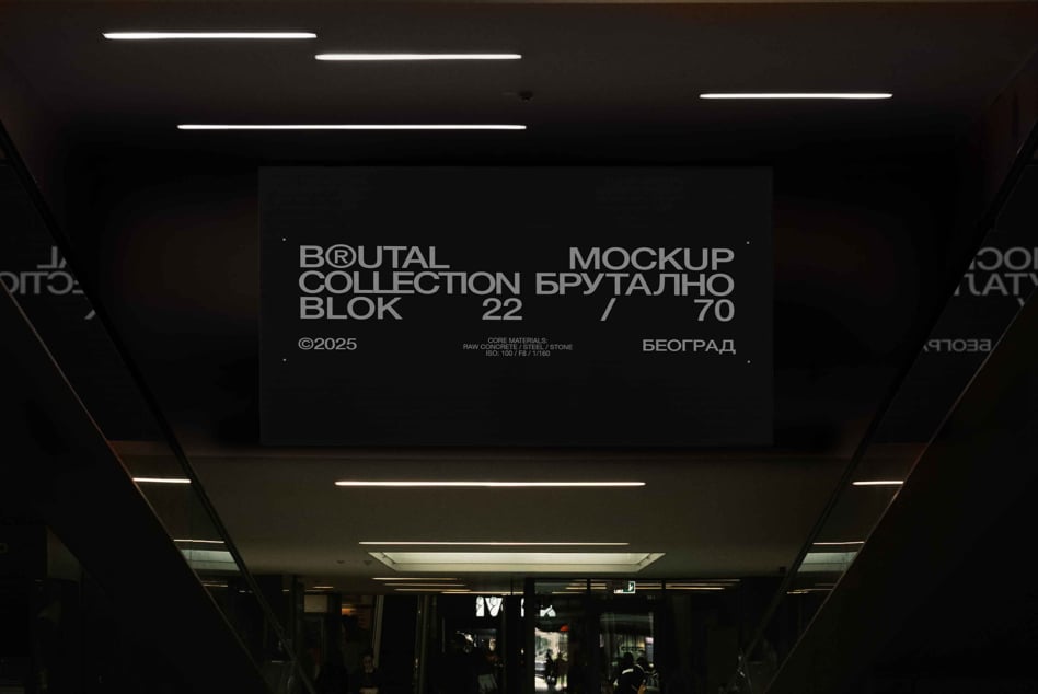 Underpass ceiling sign with neon lights brutal collection mockup dark concrete