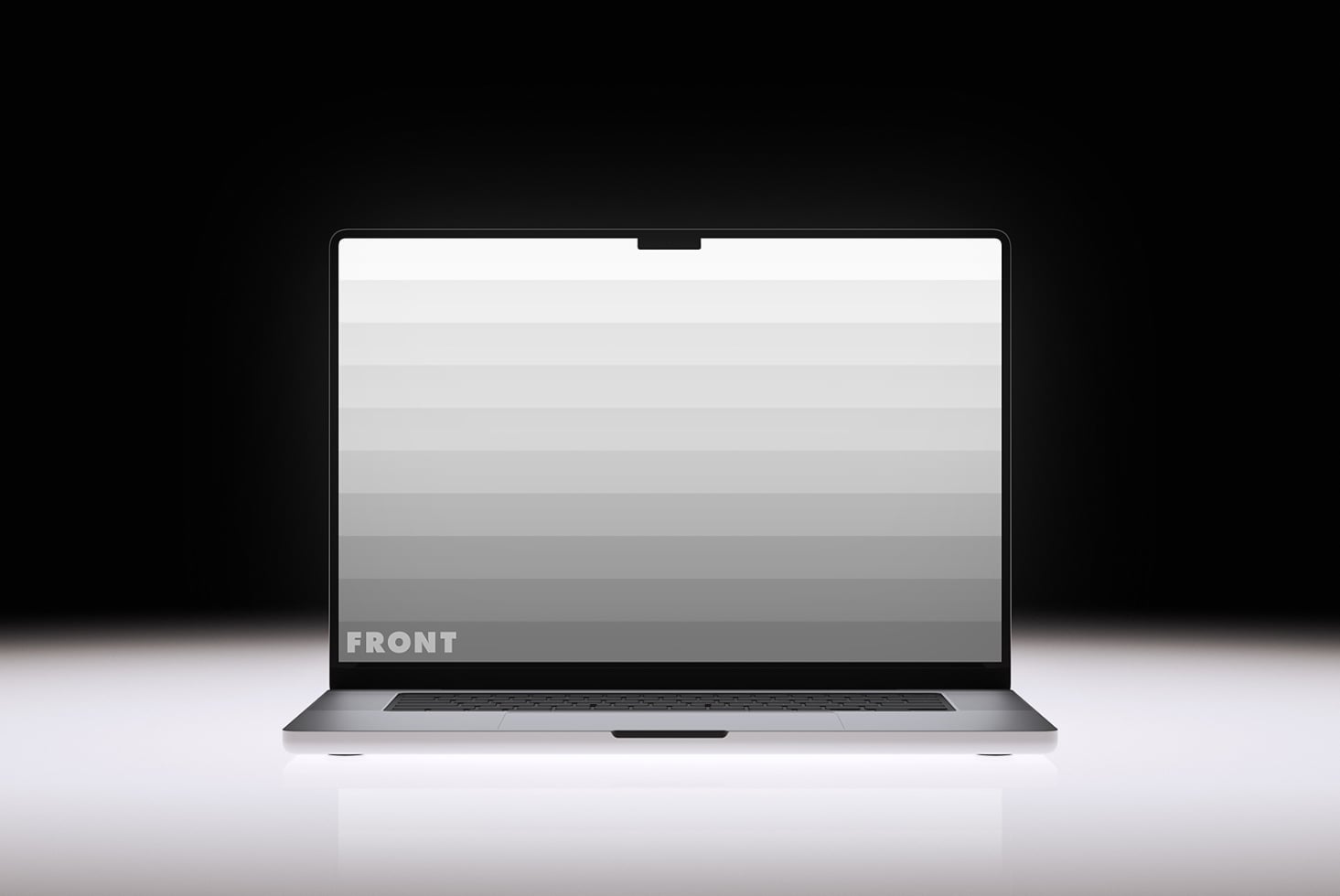 Laptop sitting flat with grayscale striped display mockup