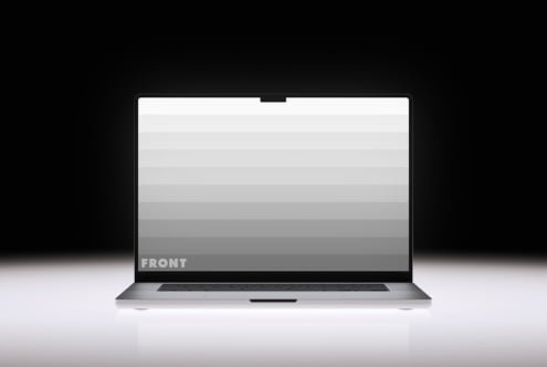 Laptop sitting flat with grayscale striped display mockup