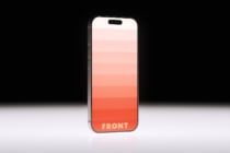 Black iPhone front view with peachy gradient bars on display