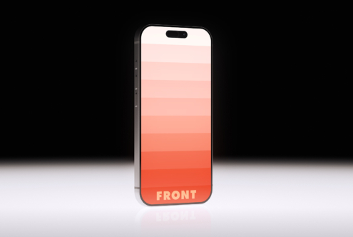 Black iPhone front view with peachy gradient bars on display
