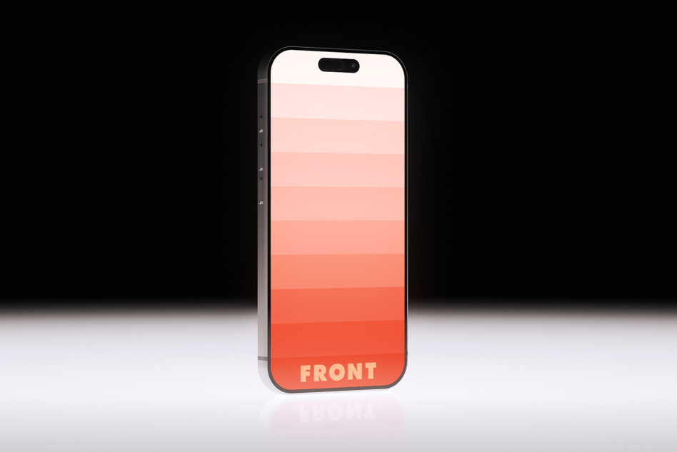 Black iPhone front view with peachy gradient bars on display