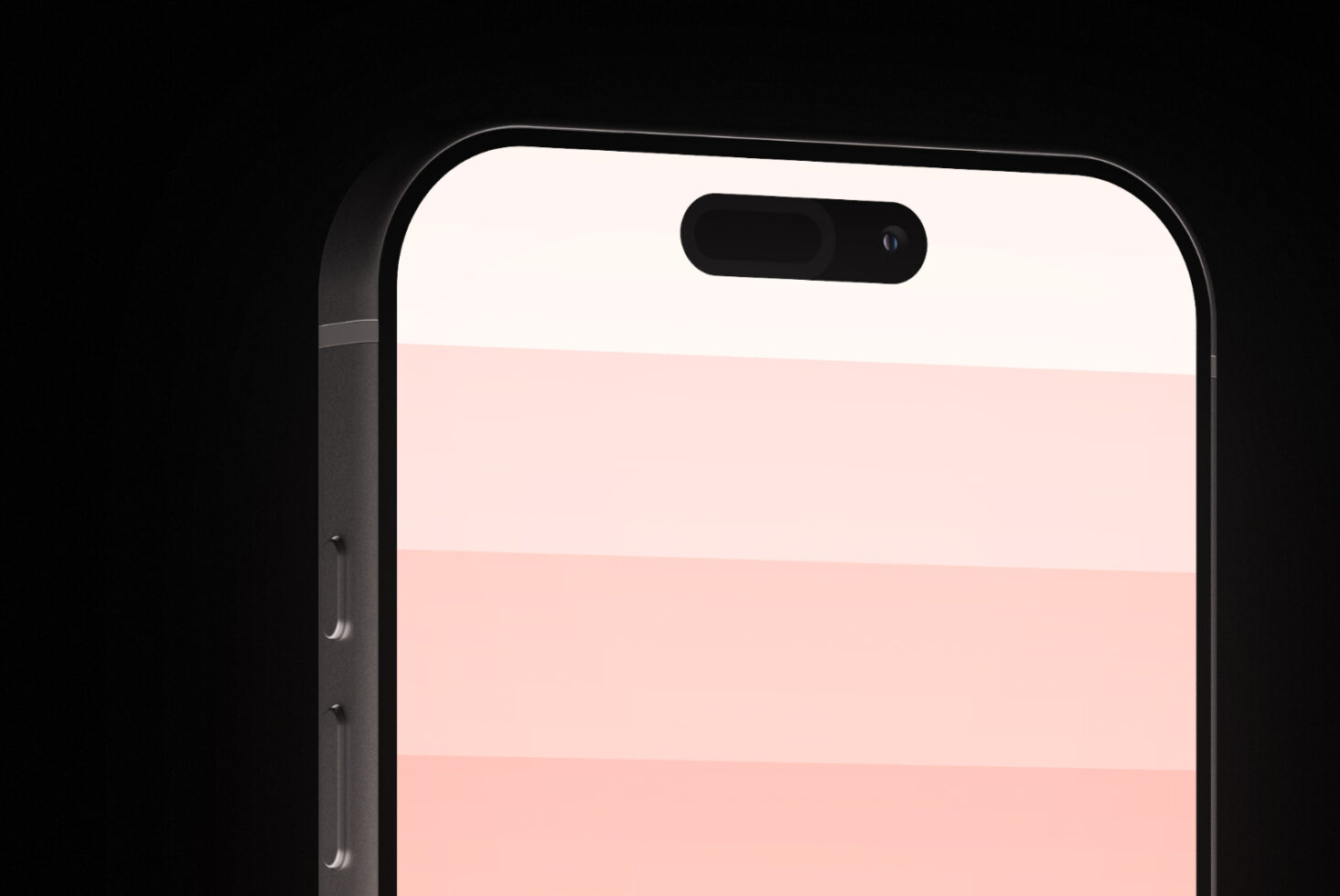 Black iPhone with notch showing soft pink gradient screen mockup
