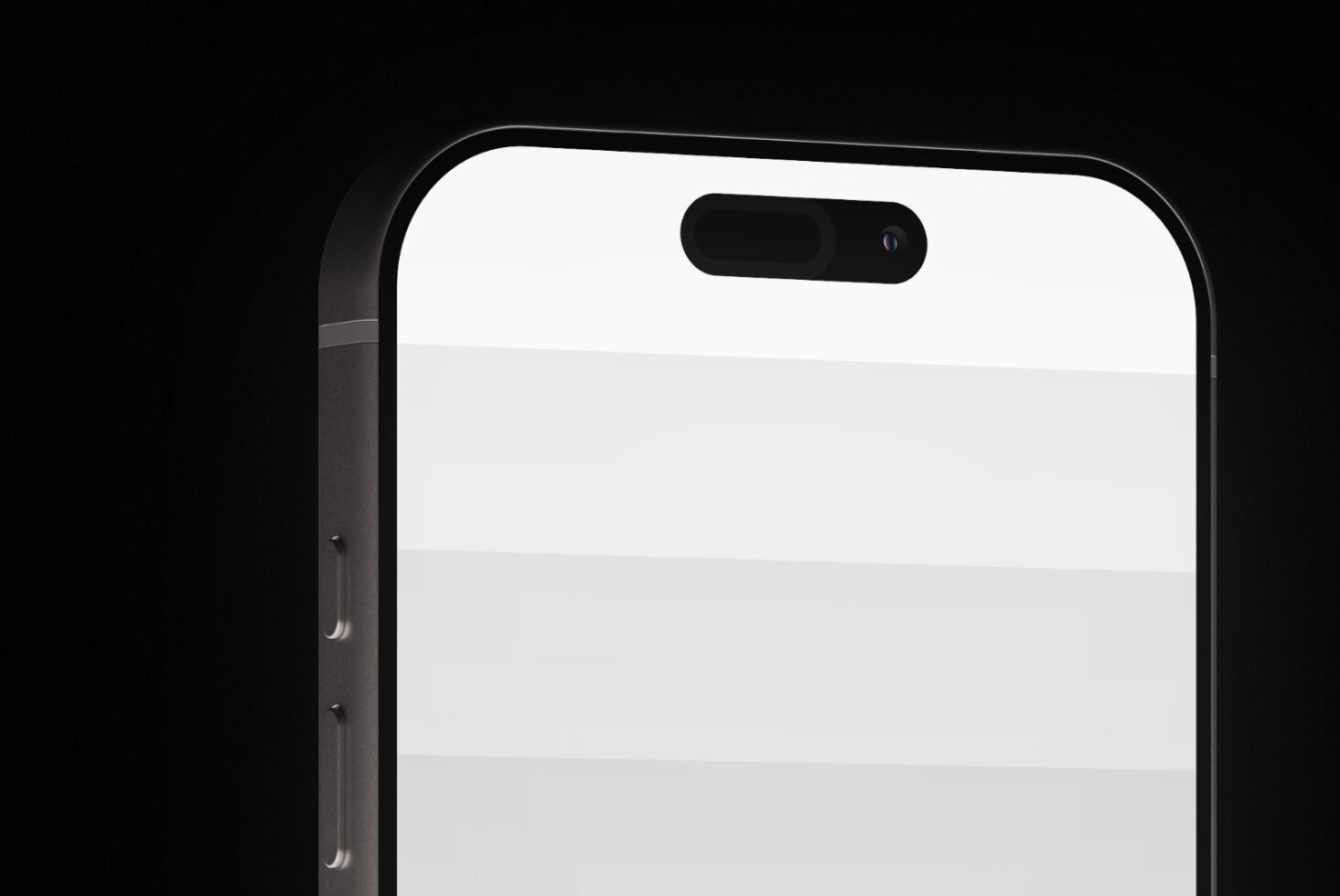 Dark smartphone with notch showing horizontal stripe white to gray bars