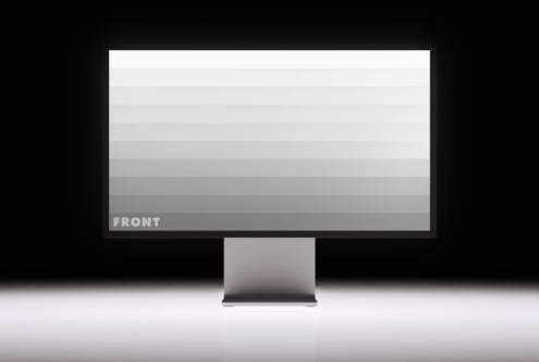 Monitor on stand showing horizontal stripe gradient from white to gray